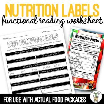 Reading Nutrition Labels Worksheet Nutrition Labels Nutrition