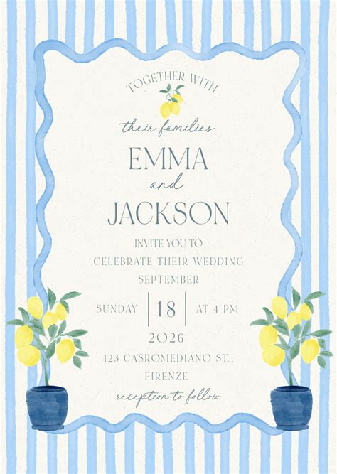 Lemon Wedding Invitation Template: Italian Garden Design (digital ...