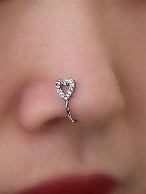 Nooxian 1pc Micro Inlaid Zirconia U Shaped Heart Nose Ring Minimalist