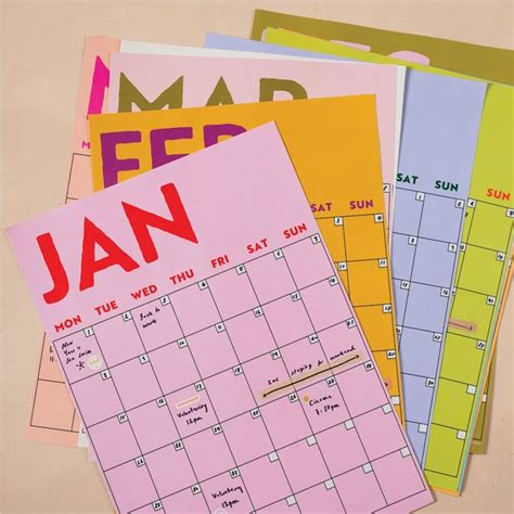 Large Monthly Wall Planner A3 Colourful XL Wall Planner Individual