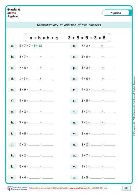 Math Worksheet Six Grade