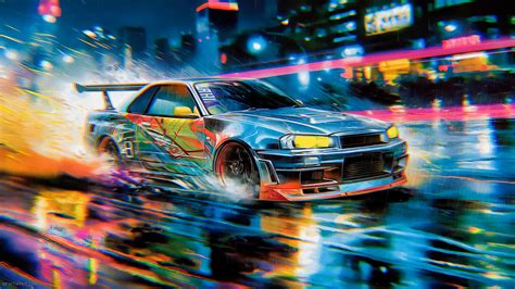 Nissan Skyline At Rainy Night Livewallpapers Free