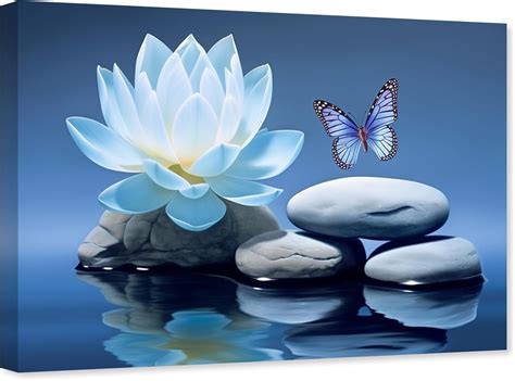 Aatoeax Blue Zen Wall Art Lotus Flower Canvas Spa Stone Pictures For