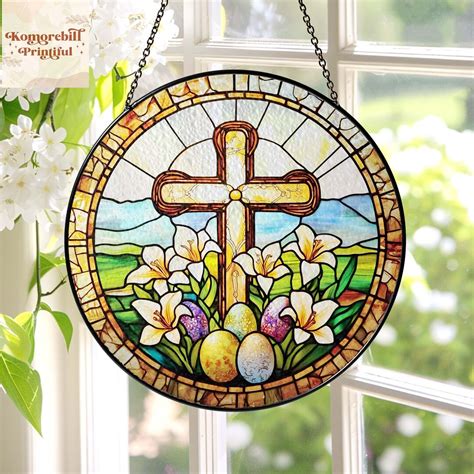 Easter Cross Christian Stained Glass Suncatcher Easter Christian