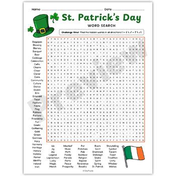 GIANT St Patricks Day Word Search Difficult Hard Spring March Fun