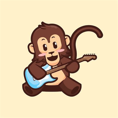 Premium Vector | Cute monkey playing guitar cartoon vector illustration