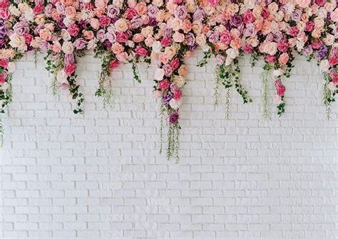 7x5ft White Brick Wall Background Pink Flowers Backdrops Girls Etsy