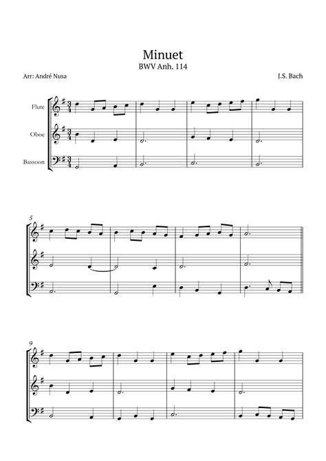 Minuet In G Bwv Anh 114 Arr André Nusa Sheet Music Johann Sebastian Bach Woodwind Ensemble