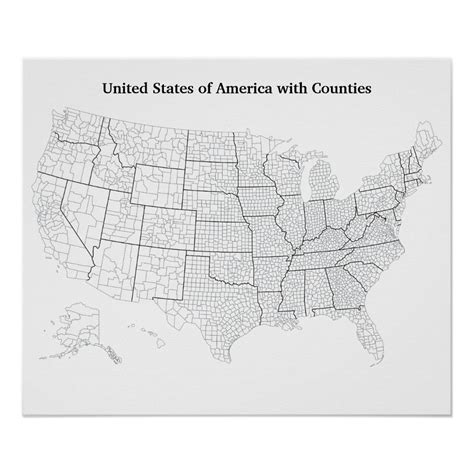 United States With Counties Blank Outline Map Poster Zazzle