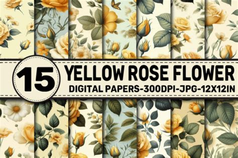 Yellow Rose Flower Digital Papers Graphic By Elksartstudio Creative