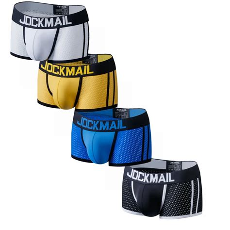 JOCKMAIL 4PCS Lot Boxer Men Mesh U Pouch Ice Silk Gay Underwear Sexy