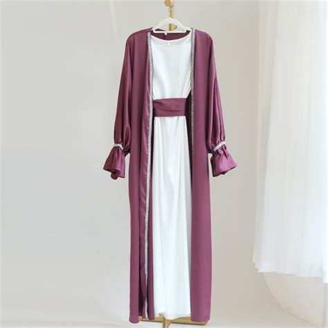 New Eid Ramadan Open Abaya Silk Satin Cardigan Women Muslim Dress