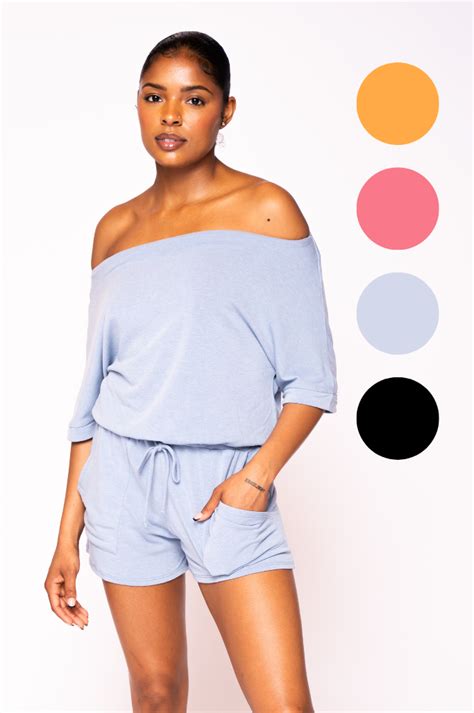 Off The Shoulder French Terry Romper 4 Colors Brazen Boutique