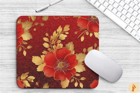 Red And Gold Floral Bouquet Mouse Pad Graphic By Foxmia · Creative Fabrica