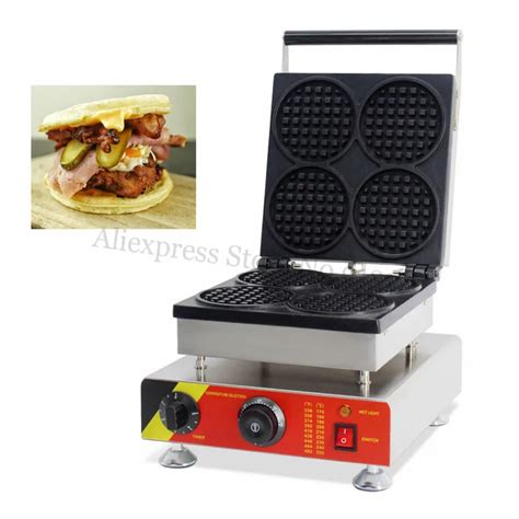 Commercial Nonstick 4pcs Round Waffle Machine Electric Round Waffle