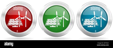 Wind And Solar Energy Renewables Vector Icon Set Red Blue And Green