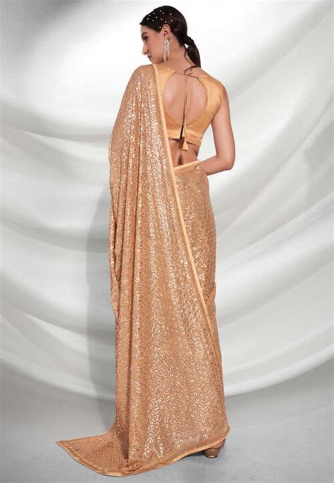 Buy Sequinned Georgette Saree In Beige Online SPF8187 Utsav Fashion