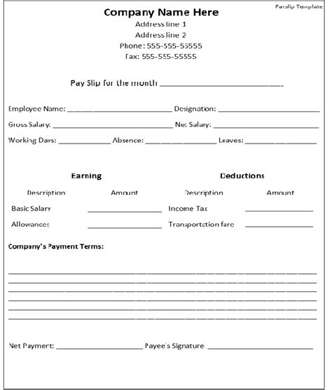 Salary Slip Format 40 Free Excel And Word Templates