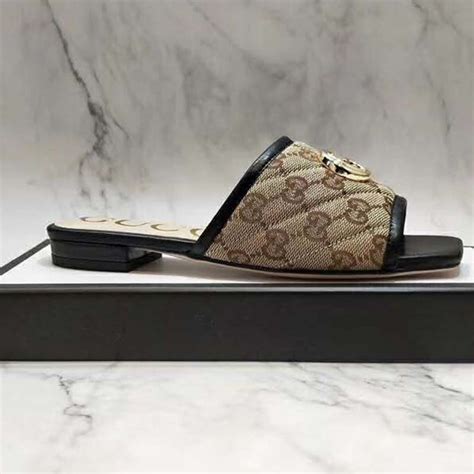 Gucci Women S Gg Matelass Canvas Slide Sandal Beige Ebony Diagonal Lulux