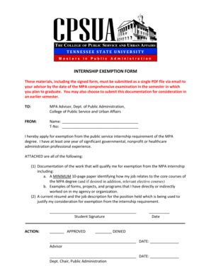 Fillable Online Tnstate Internship Exemption Application Form And