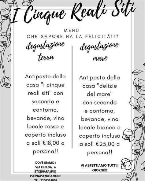 Menu At I Cinque Reali Siti Restaurant Stornara