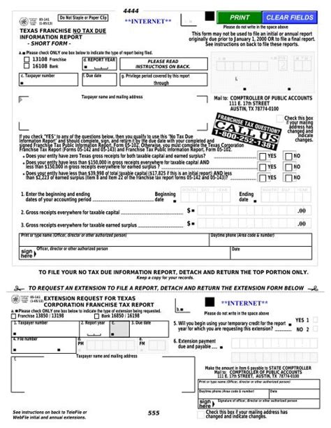 05 141 Franchise Tax No Tax Due Information State Legal Forms