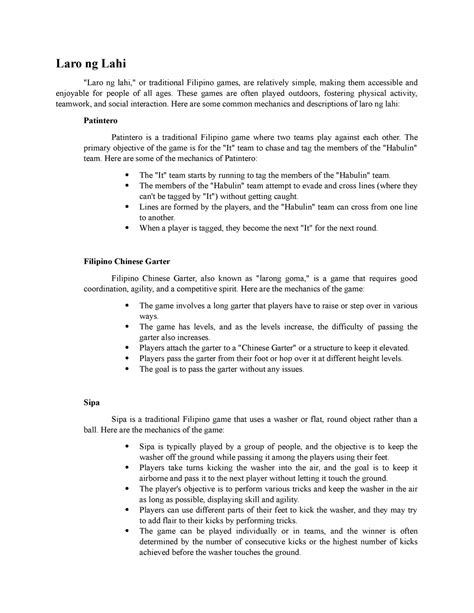 Mechanics Ano Okay Lang Laro Ng Lahi Laro Ng Lahi Or Traditional