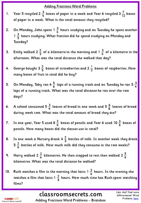 Addition Word Problems Fractions