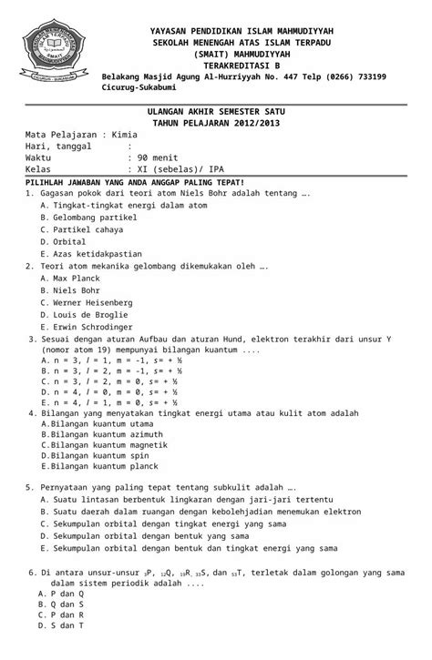 DOCX Soal Uas Kimia Kelas Xi DOKUMEN TIPS