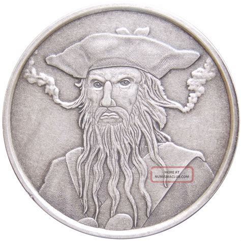 1 Oz Antique Silver Coin Blackbeard Edward Teach Pirate Silver Coin On Rim