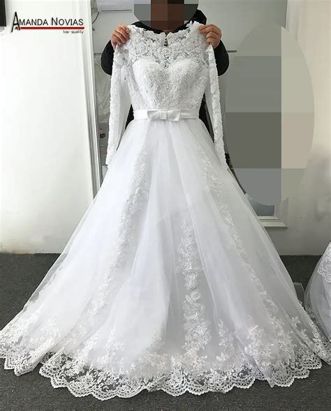 2019 New Design Simple But Elegant Lace A Line Long Sleeve Wedding