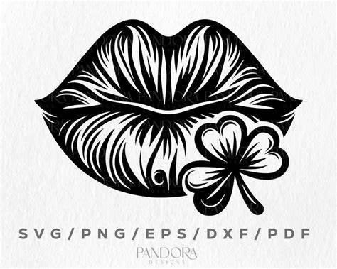 Shamrock Lips Svg St Patricks Day Kiss Lips With Clover Svg Irish