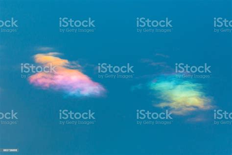 Two Clouds With Natural Circumhorizontal Arc In Blue Sky Stock Photo ...