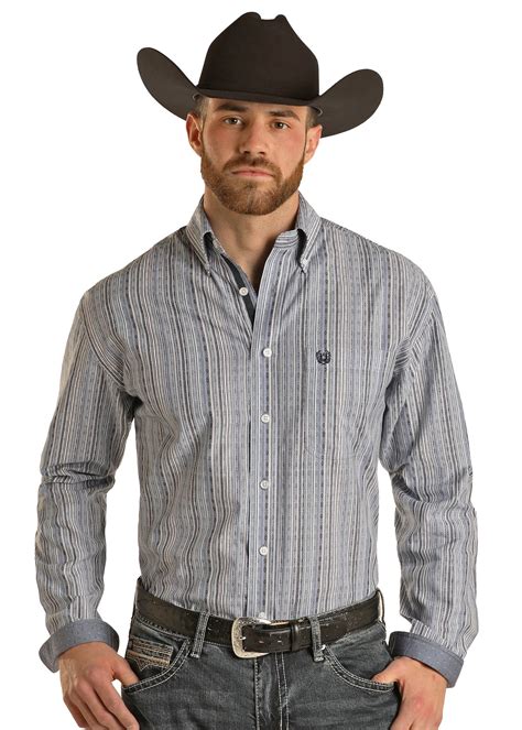 Rough Stock Mens Pocket Button Western Shirt Bony Pony