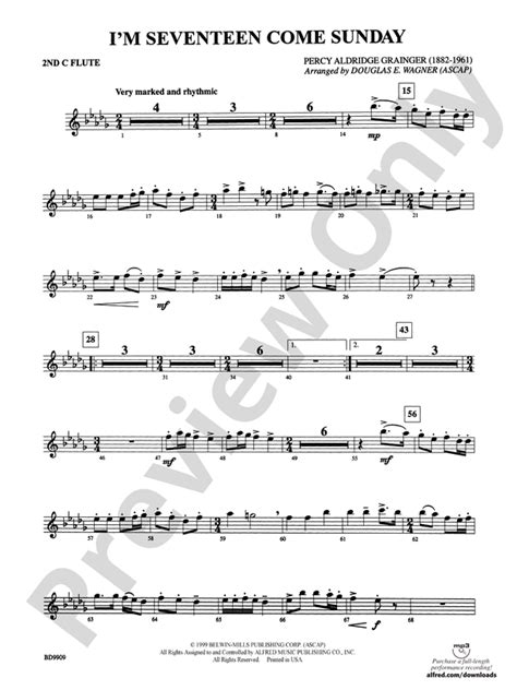 Im Seventeen Come Sunday 2nd Flute 2nd Flute Part Digital Sheet