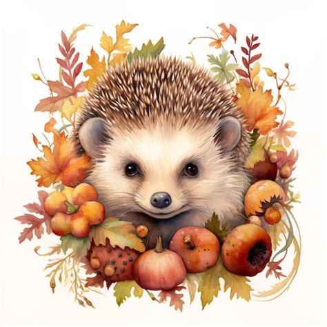 Premium AI Image | a drawing of a hedgehog with autumn leaves and fruit