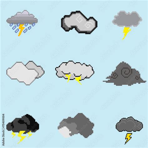 Pixel Art Storm Cloud Collection Stock Vector | Adobe Stock