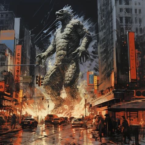 Godzilla Fait Des Ravages Monstrueux Dans Une Ville Californienne Image