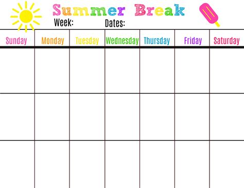 Printable Summer Schedule - Printable Word Searches