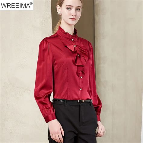 2018 Big Size Silk Satin Blouse Formal Blouses Ladies Office Shirts