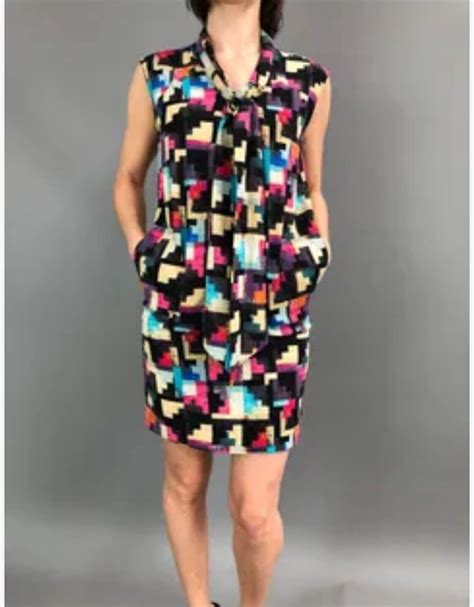 Rachel Roy Dress Size Small Black Multicolor Print Geometric Shift