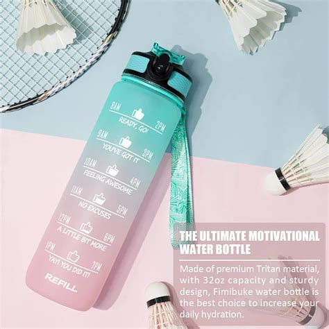 1 Liter Water Bottle Motivational Sport Cute With Lid And Straw Timescale Reminder Man Water