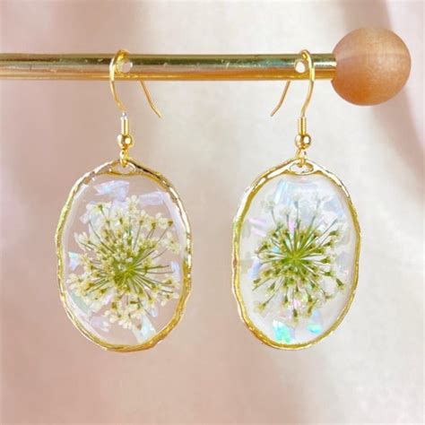 Pressed Flower Hoop Earrings Dried Flower Handmade Resin Etsy