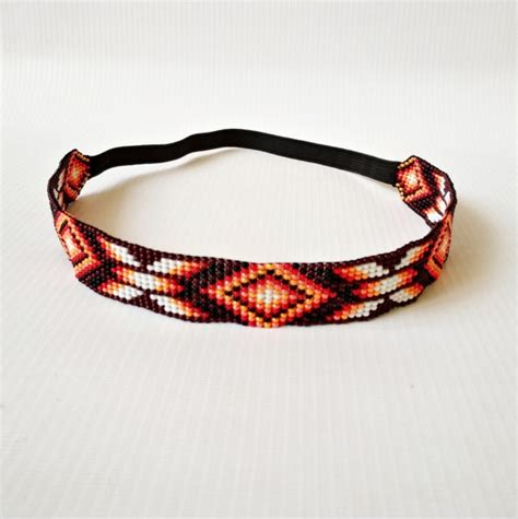 Beaded Headband Authentic Native American Style Black Brown Etsy