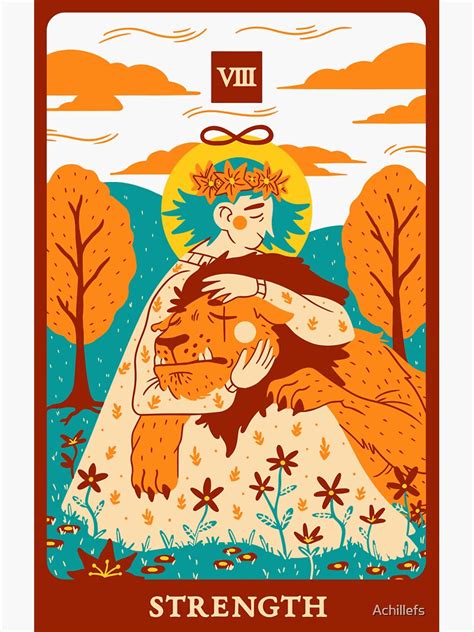 Colourful Tarot Card Viii Strength Design Sticker By Achillefs