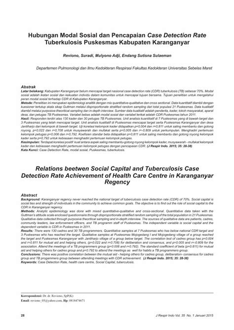 Pdf Hubungan Modal Sosial Dan Pencapaian Case Detection Rate Arsip