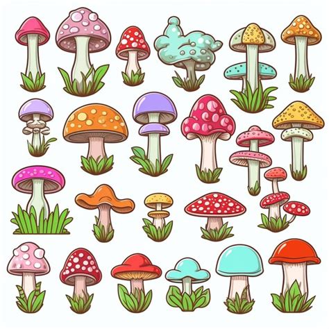 Cor De Cogumelo Desenho - Um conjunto de cogumelos de desenho animado com diferentes cores e ...