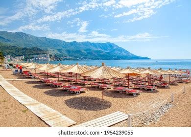 Becici Beach Montenegro Sun Umbrellas Loungers Stock Photo 1954239055 ...