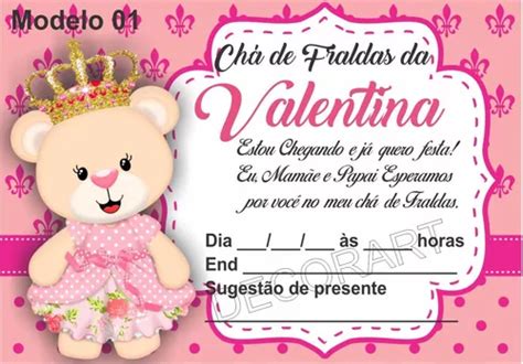 Convites Ch De Beb Menina Ch Fraldas Ursa Princesa