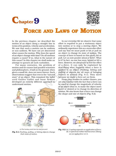 Force And Laws Of Motion Ncert Book Of Class Science